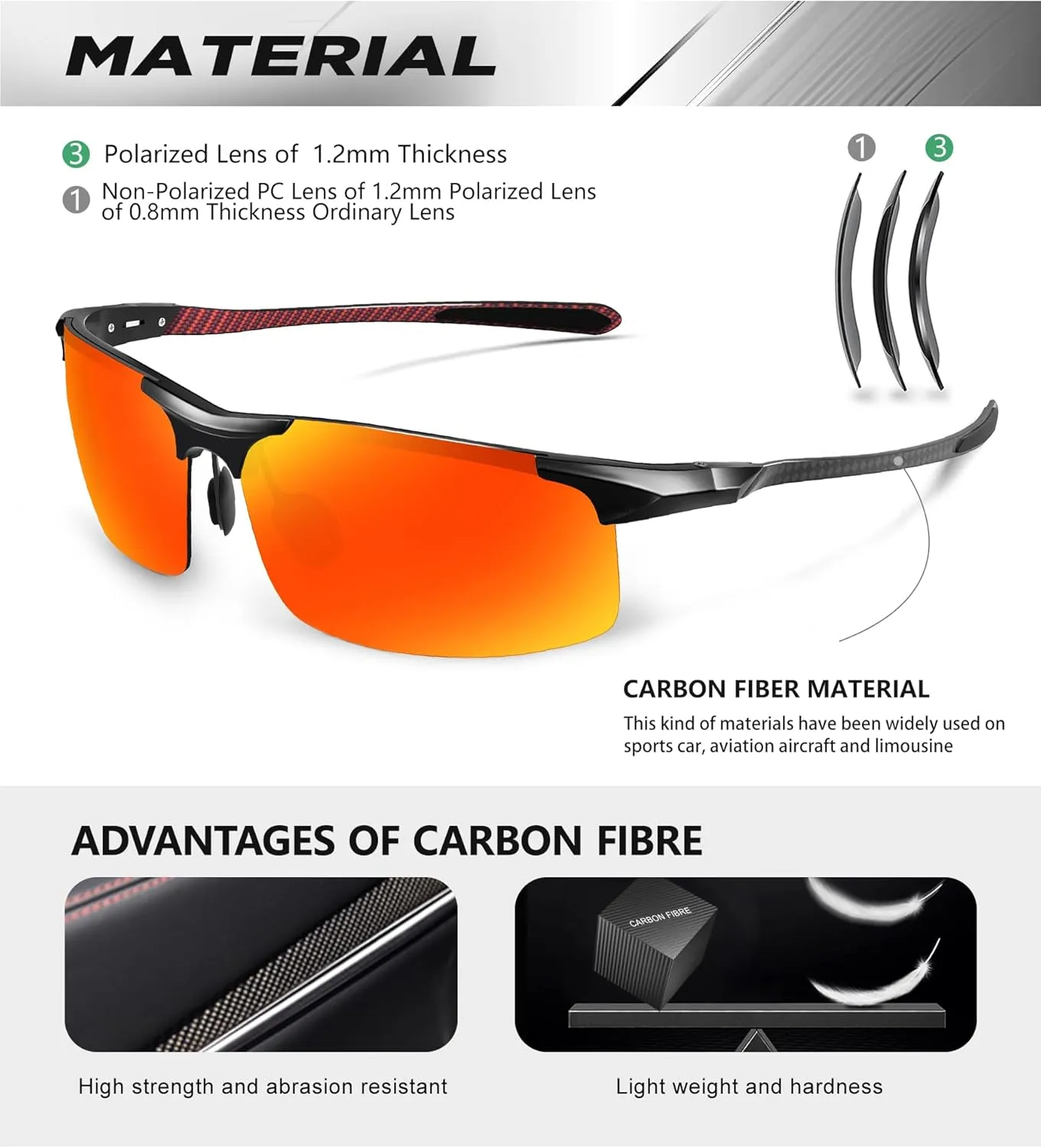 ANYLUV Polarized Sunglasses-Men Mens-Sunglasses Sport: Carbon Fiber Lightweight Sun Glasses Al-Mg UV400 Fishing Driving Golf