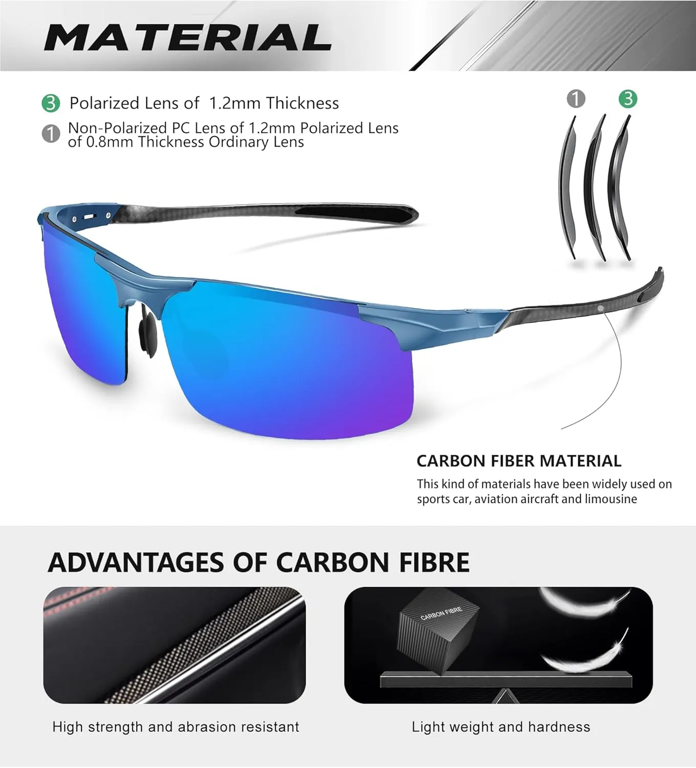 ANYLUV Polarized Sunglasses-Men Mens-Sunglasses Sport: Carbon Fiber Lightweight Sun Glasses Al-Mg UV400 Fishing Driving Golf