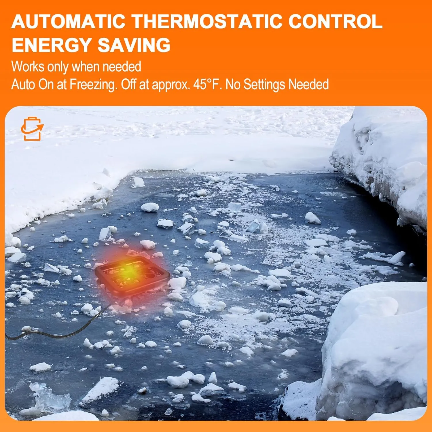 Aobiono Pond Heater De Icer, Winter Thermo Climate Floating Survival Solution for Outdoor Fish Pond Koi, Thermostat Control for Water Stock Tank Livestock Bird Bath Pet, 12 ft Cord (1500W)