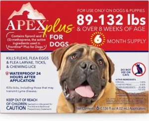 Apex Plus Flea and Tick Prevention for Dogs | X-Large (89-132 lbs) | 6-Month Supply | Dog Flea and Tick Treatment | 24-Hour Activation, Waterproof, 30-Day Protection