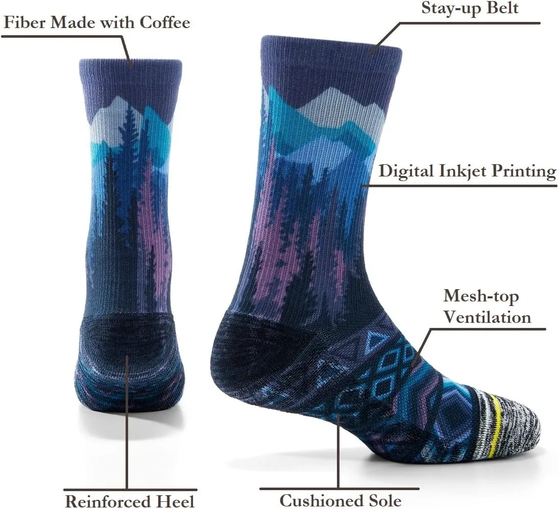 APRIME Men's Women's Hiking Crew Cushioned Socks for Trail Running, Cycling, Climbing, Fabric Made from Coffee Grounds