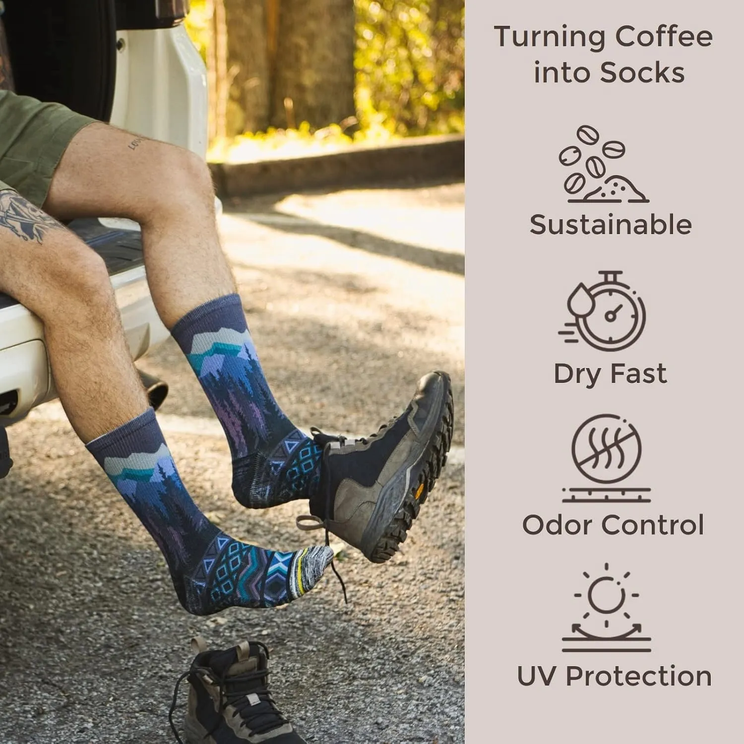 APRIME Men's Women's Hiking Crew Cushioned Socks for Trail Running, Cycling, Climbing, Fabric Made from Coffee Grounds