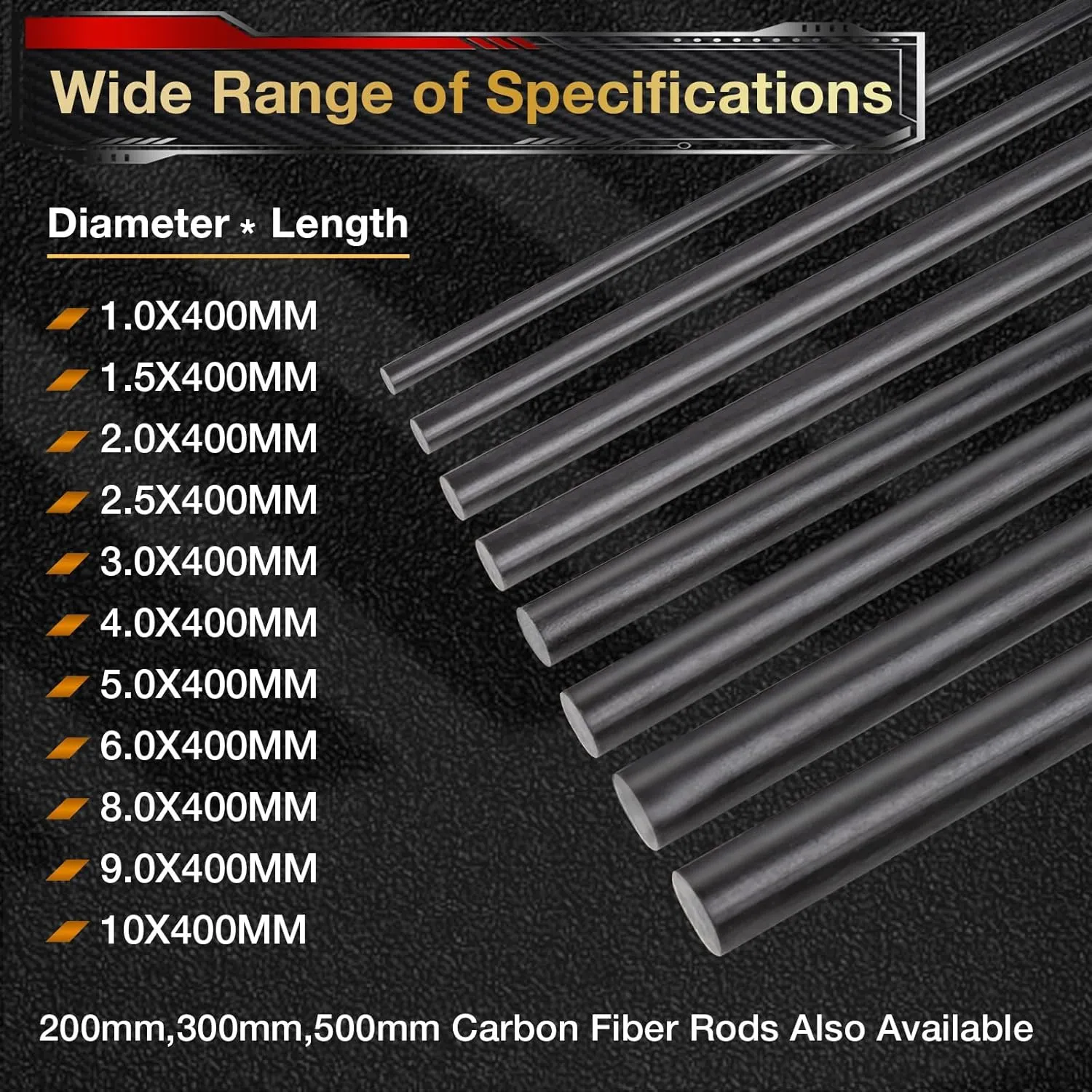 ARRIS 5mm Carbon Fiber Rod, 1.0mm 1.5mm 2.0mm 2.5mm 4mm 6mm 7mm 8mm 9mm 10mm Available, Solid 3K Carbon Rod Bar 400mm Length for RC Plane Kite DIY Craft, 5PCS