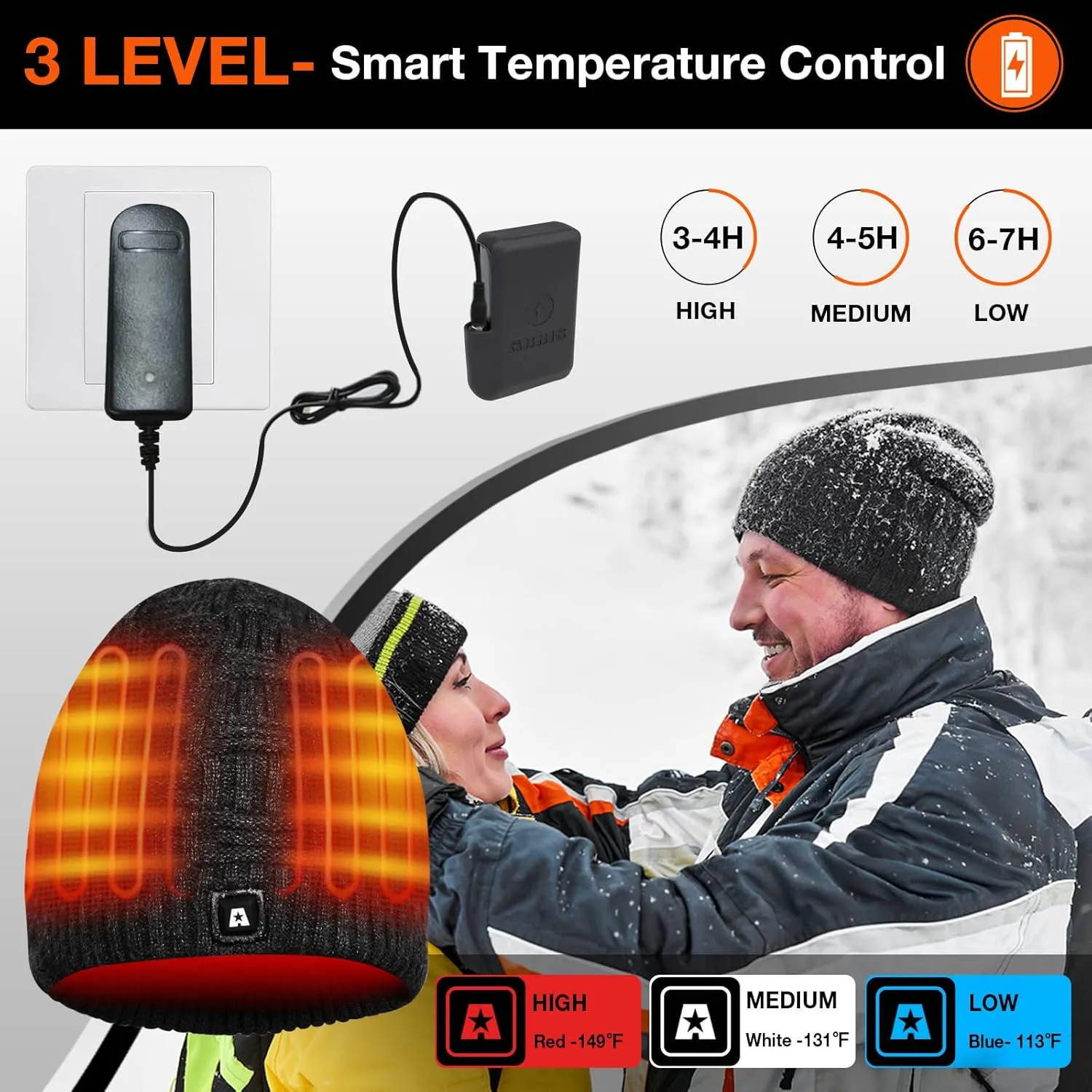 ARRIS Battery Heated Hats for Men Women, Unisex Rechargeable Winter Hat Warm Outdoor Sports Heated Beanie Cap