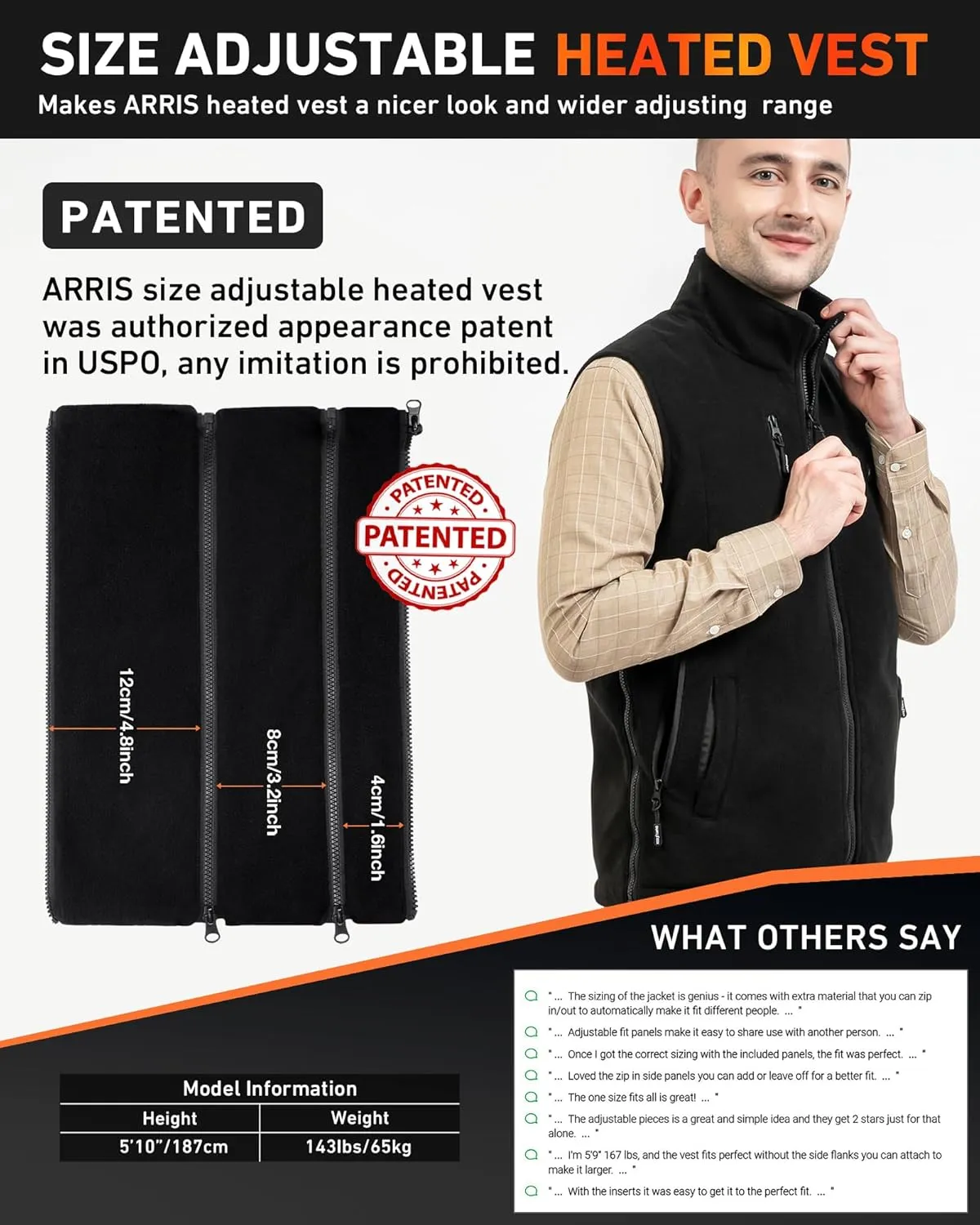 ARRIS Fleece Heated Vest for Men with Battery Pack Included, Size Adjustable 8 Heating Zones for Hunting Black