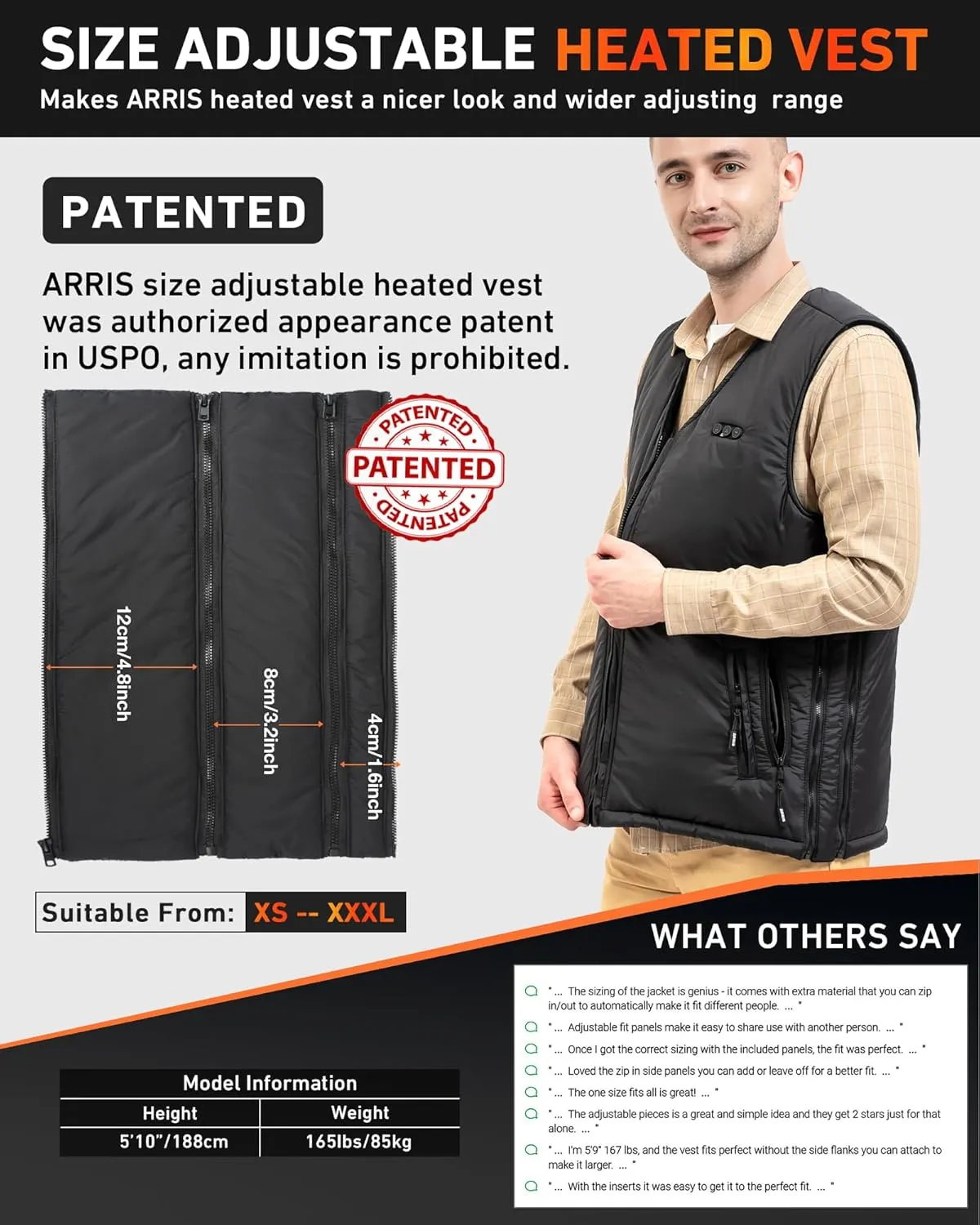 ARRIS Fleece Heated Vest for Men with Battery Pack Included, Size Adjustable 8 Heating Zones for Hunting Black