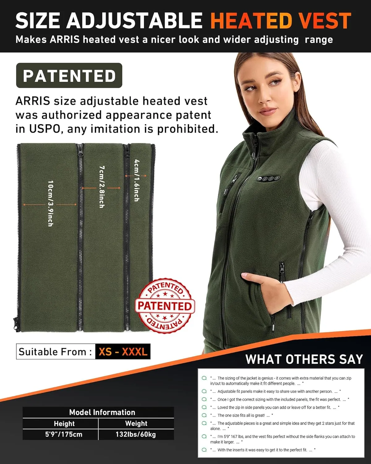 ARRIS Fleece Heated Vest for Women with 7.4V Battery Pack, Size Adjustable 8 Heating Zones Heating Clothing for Hunting