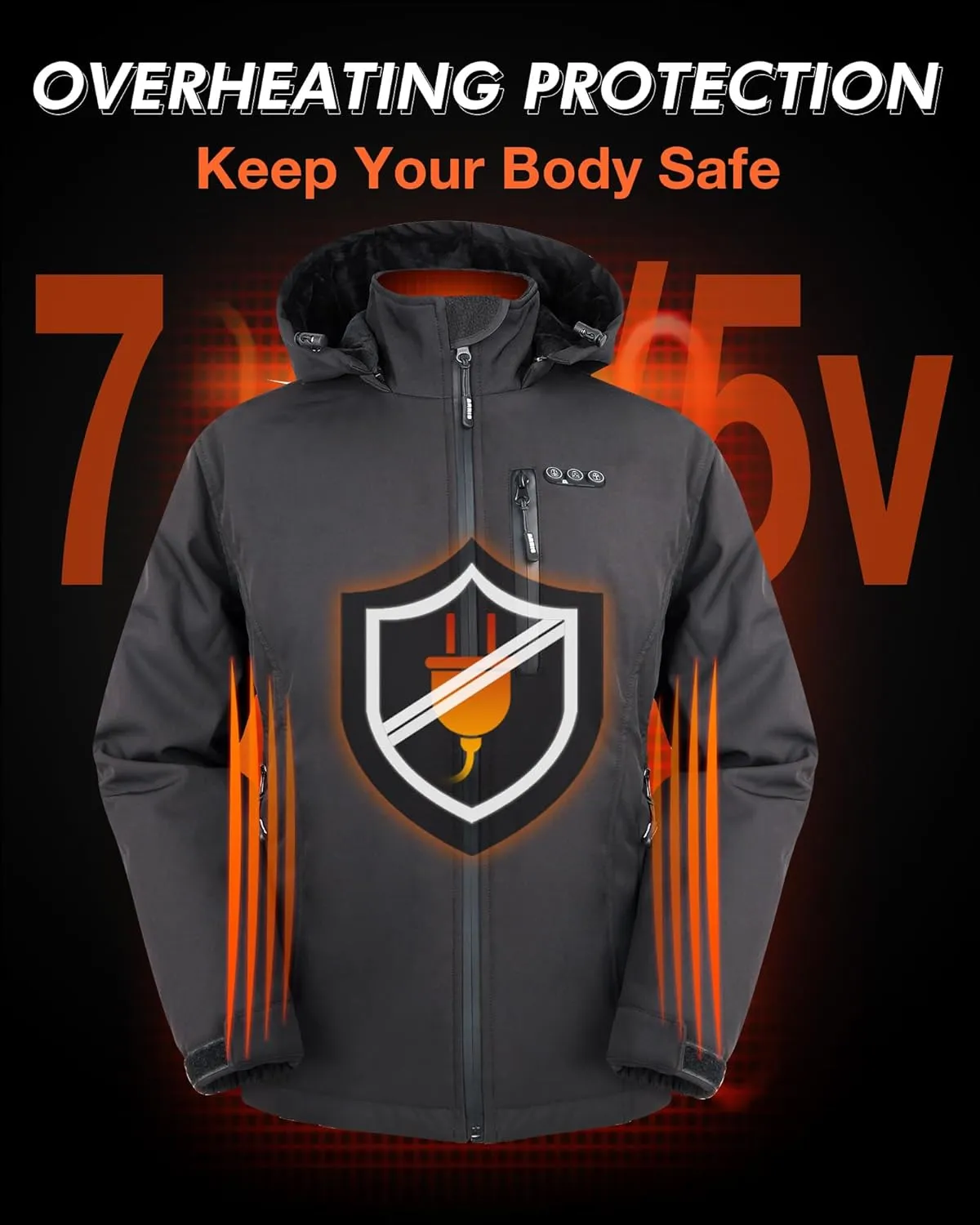 ARRIS Women`s Heated Jacket Waterproof, Electric Heating Coat with 7.4V Battery and Detachable Hood - 8 Heating Areas