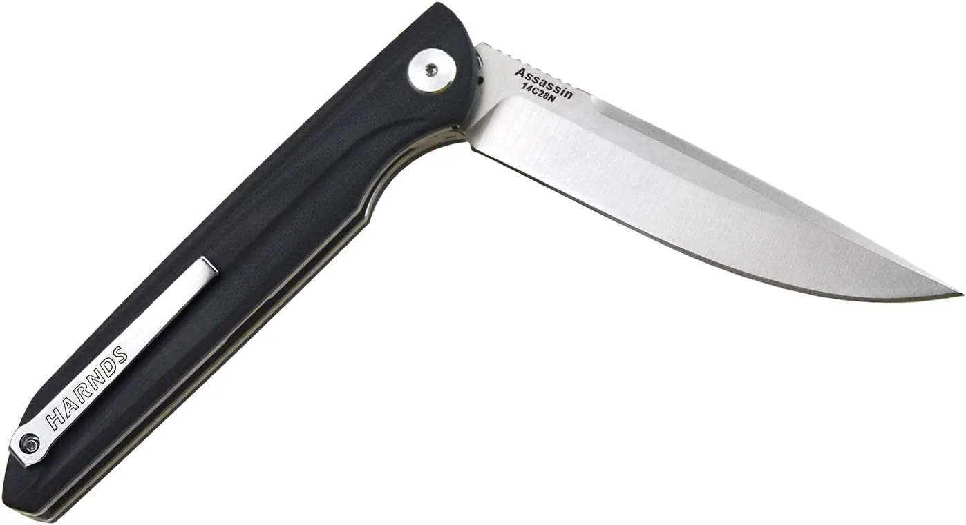 Assassin Titanium Folding Knife Outdoor, Quick Opening Pocket Knife with Sandvik 14C28N Blade and G10 Handle with Secure Locking, 3.9oz 0.75'' Camping (satin black)