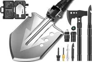 AugTouf Multi-Purpose Survival Shovel, Folding Camping Military Entrenching Tool for Off Road, Digging, Hiking, Car Emergency Multitool with Portable Case