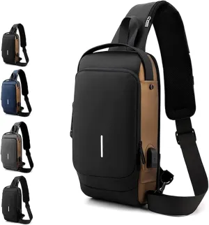 Auricz Bag, Auricz Sling Bag, New Carbon Fiber Streamline Anti-Theft Sling Bag, Rechargeable, For Hiking, Travel