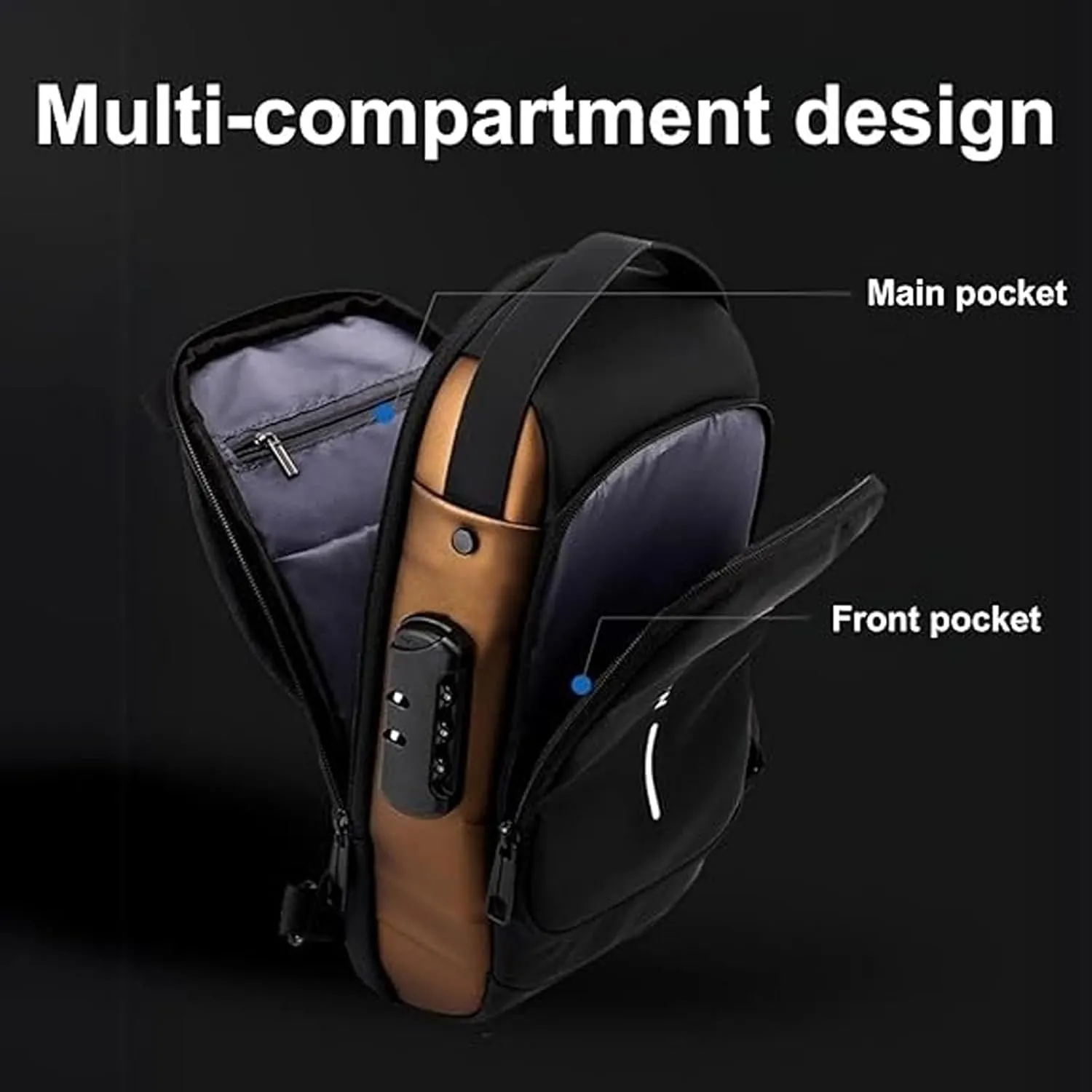 Auricz Bag, Auricz Sling Bag, New Carbon Fiber Streamline Anti-theft Sling Bag, Waterproof Usb Charging Sport Shoulder (Blue Brown)
