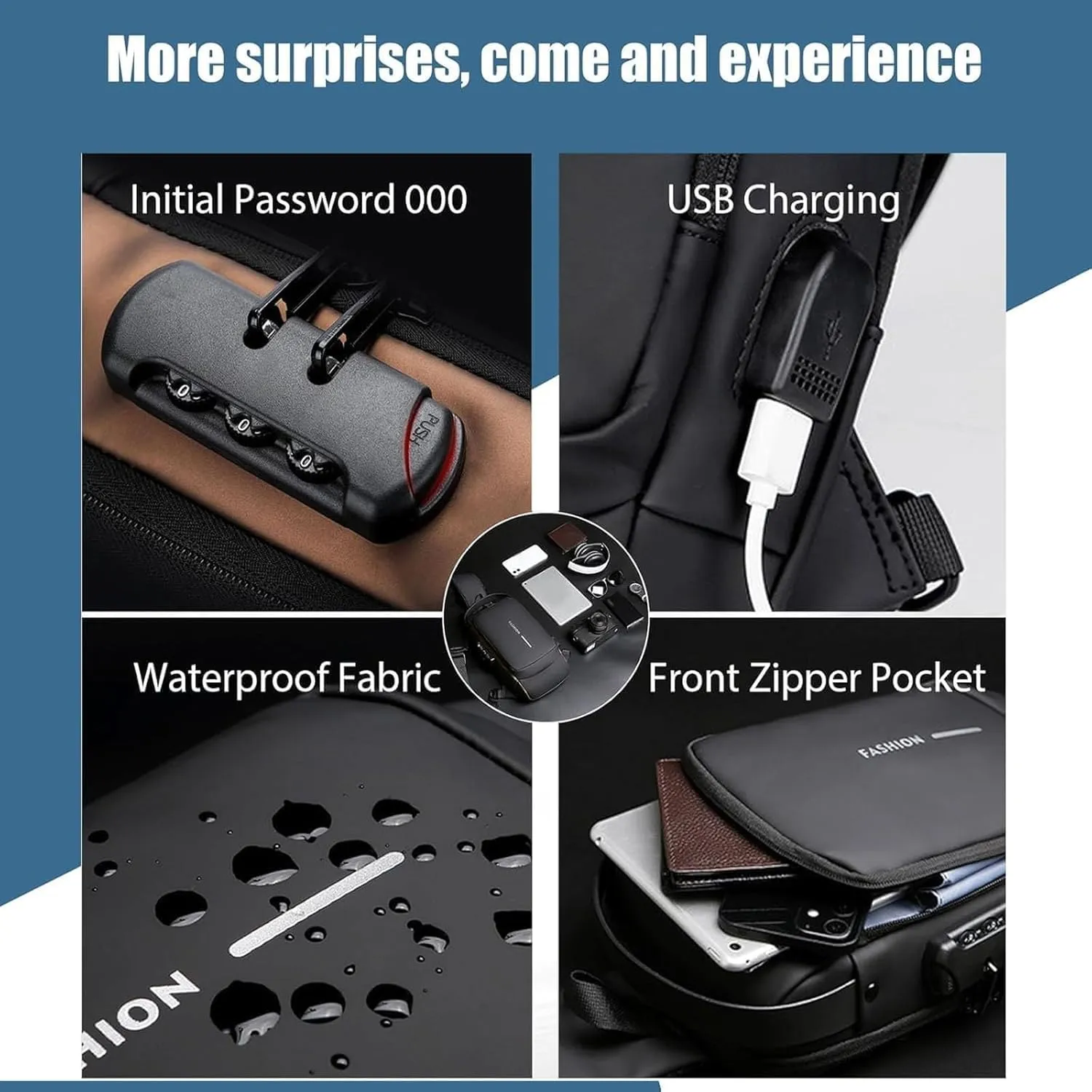 Auricz Bag, Auricz Sling Bag, New Carbon Fiber Streamline Anti-theft Sling Bag, Waterproof Usb Charging Sport Shoulder (Blue Brown)