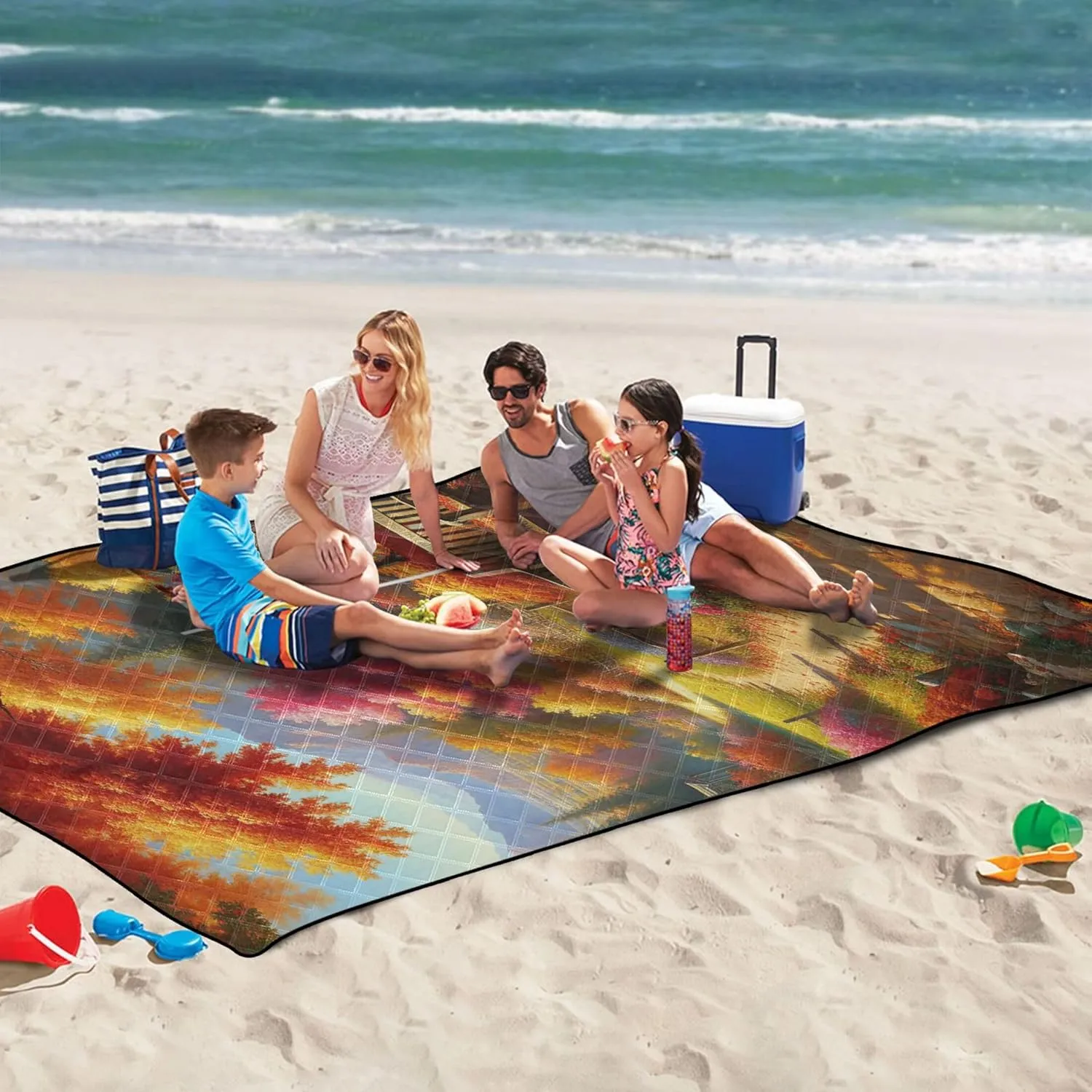 Autumn Forest Floral Beach Blankets Waterproof Sandproof Outdoor Blanket for Grass Picnic Supplies Foldable Mat 80" x 60"