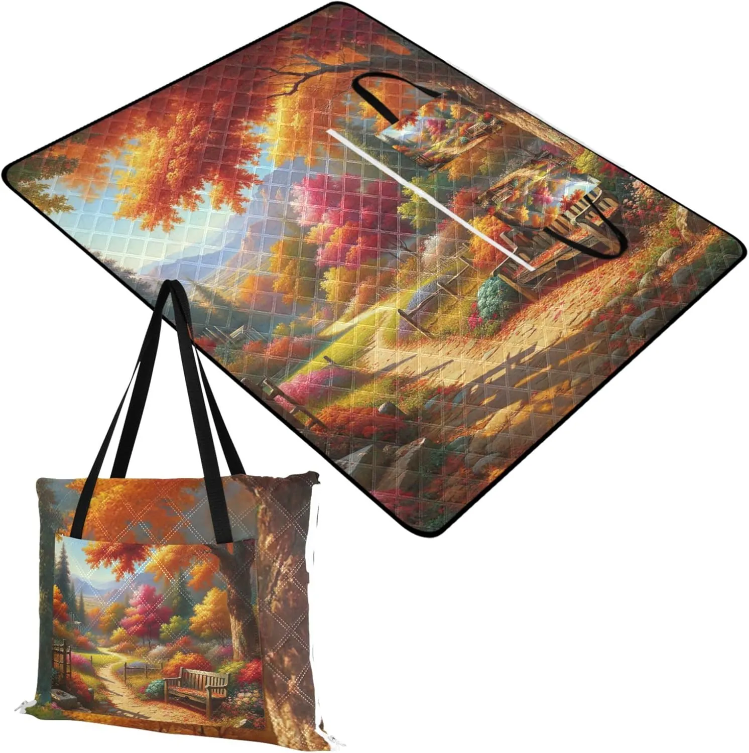 Autumn Forest Floral Beach Blankets Waterproof Sandproof Outdoor Blanket for Grass Picnic Supplies Foldable Mat 80" x 60"