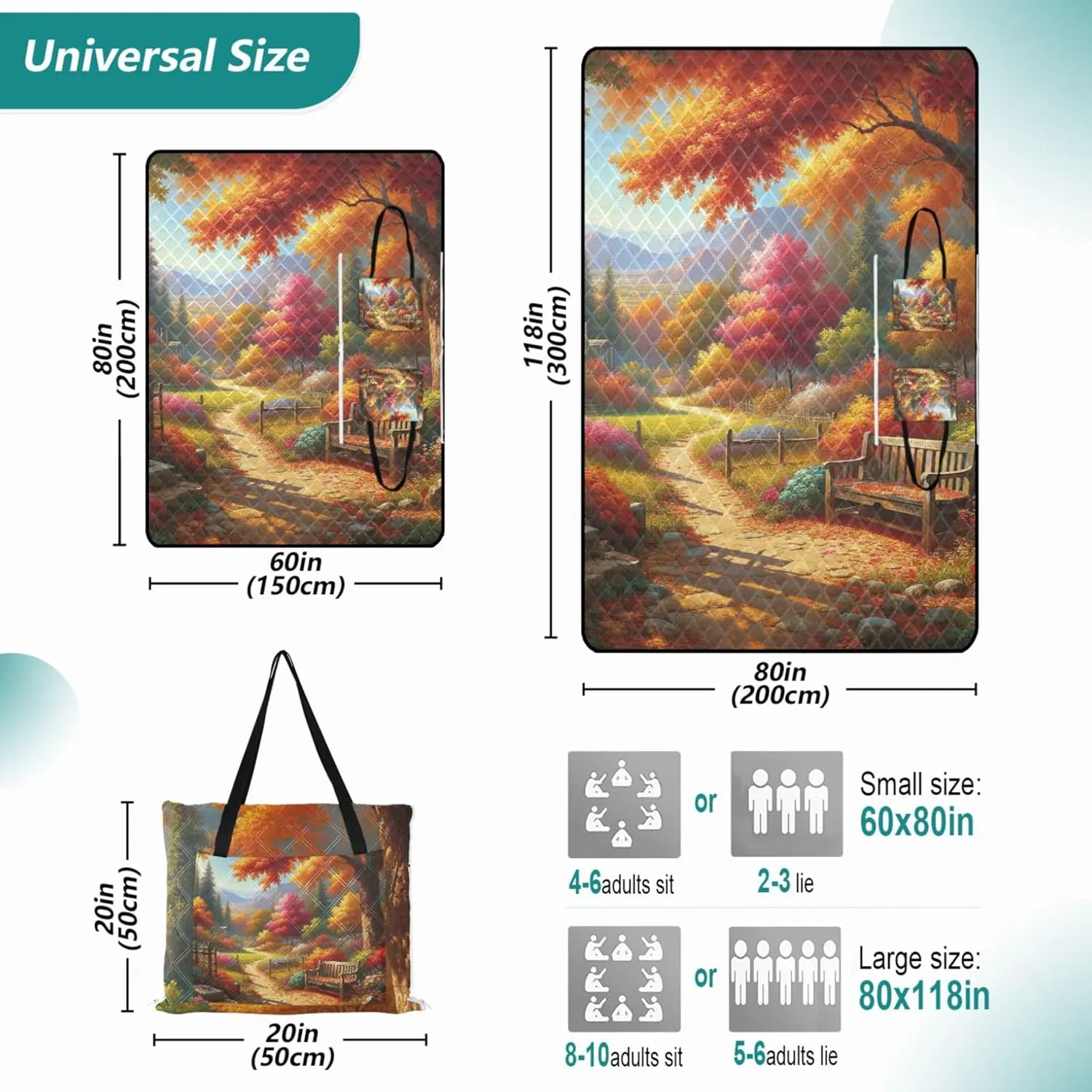 Autumn Forest Floral Beach Blankets Waterproof Sandproof Outdoor Blanket for Grass Picnic Supplies Foldable Mat 80" x 60"
