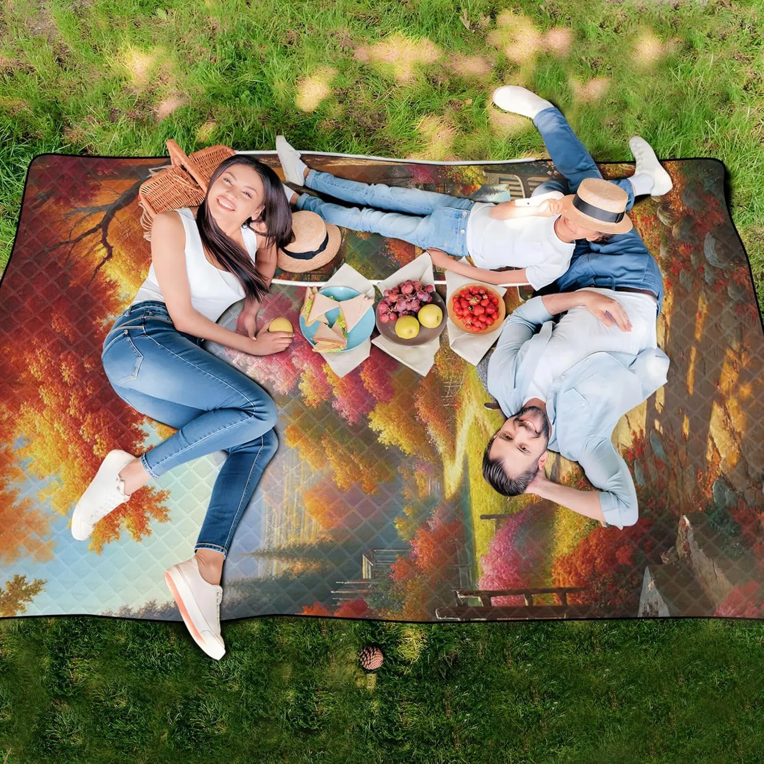 Autumn Forest Floral Beach Blankets Waterproof Sandproof Outdoor Blanket for Grass Picnic Supplies Foldable Mat 80" x 60"