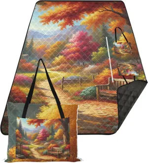 Autumn Forest Floral Beach Blankets Waterproof Sandproof Outdoor Blanket for Grass Picnic Supplies Foldable Mat 80" x 60"