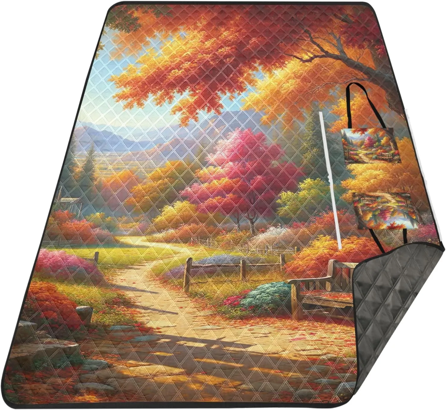 Autumn Forest Floral Beach Blankets Waterproof Sandproof Outdoor Blanket for Grass Picnic Supplies Foldable Mat 80" x 60"