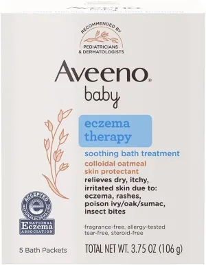 Aveeno Baby Eczema Therapy Soothing Bath Treatment for Relief of Dry, Itchy and Irritated Skin, Made with Soothing Natural Colloidal Oatmeal, 5 ct. ( Pack of 6)
