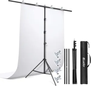Backdrop Stand for Parties, 6.5X8 ft Heavy Duty T-Shaped Background Stand, Includes 4 Clamps, and Carrying Bag, EZLucky Adjustable Backdrops for Photography, Parties, Photo Booths & Projector Screens