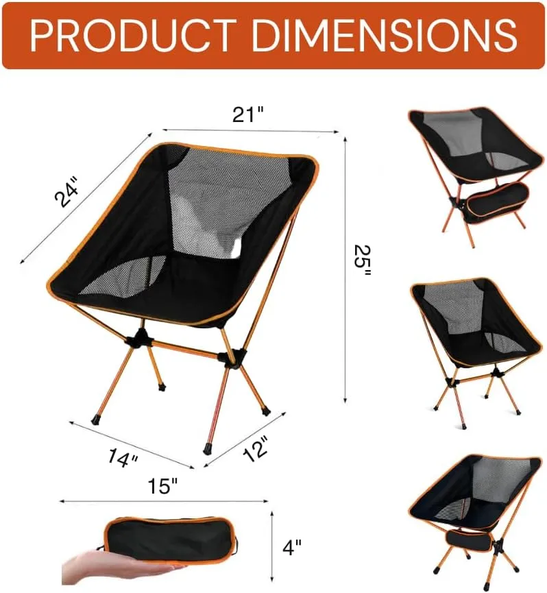 Backpacking Chair - Lightweight & Collapsible Chair for Camping, Hiking & Travel - Small Folding Chair with Anti-Slip Feet - Compact & Durable Chairs for Outside, Easy Setup Anywhere