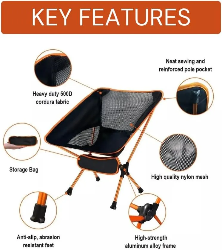 Backpacking Chair - Lightweight & Collapsible Chair for Camping, Hiking & Travel - Small Folding Chair with Anti-Slip Feet - Compact & Durable Chairs for Outside, Easy Setup Anywhere