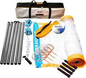 Baden Champions Volleyball/Badminton Portable Combo Set, 4 Raquets   3 Birdies   Boundary   Volleyball   Pump   Carry Bag