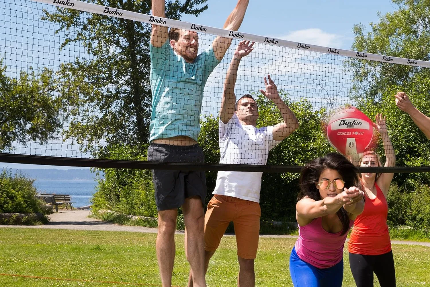 Baden Champions Volleyball/Badminton Portable Combo Set, 4 Raquets   3 Birdies   Boundary   Volleyball   Pump   Carry Bag