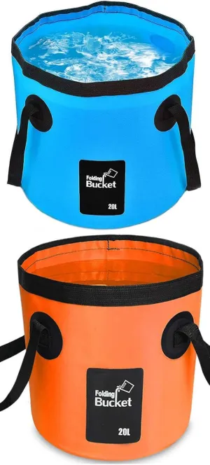 BANCHELLE Collapsible Bucket Water Container Portable Folding Camp Wash Basin for Outdoor Traveling Hiking Fishing Car Washing Gardening Camping (Blue 20L and Orange 20L), Total 2 PCS