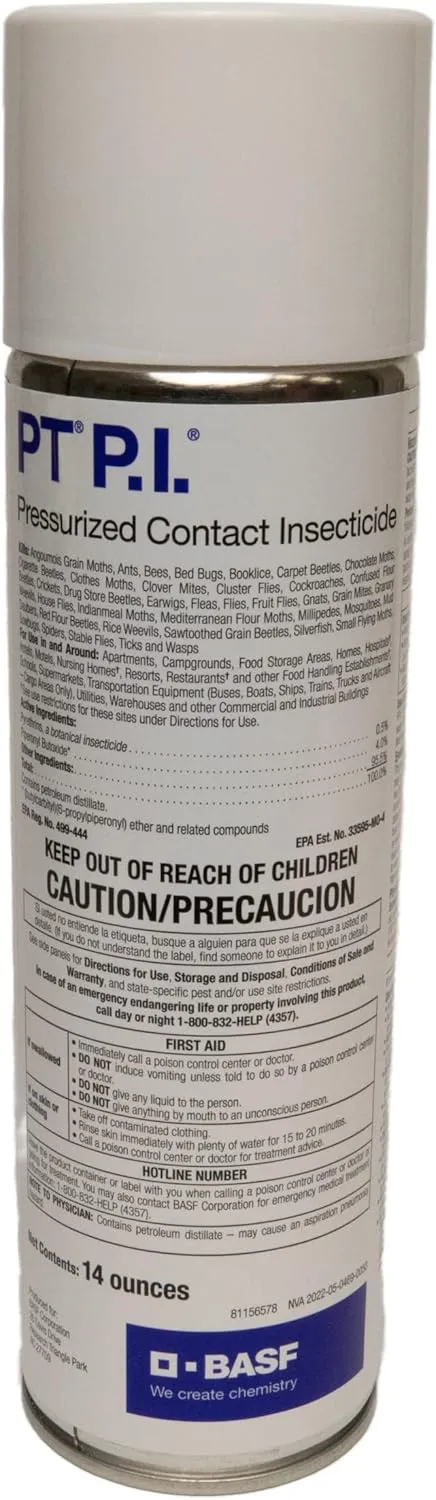 BASF PT PI Pressurized Contact Insecticide Spray, Quick Knockdown for Crawling & Flying Insects, Bed Bugs, Cockroaches, Flies, Fast Drying, Indoor Use, 14 oz
