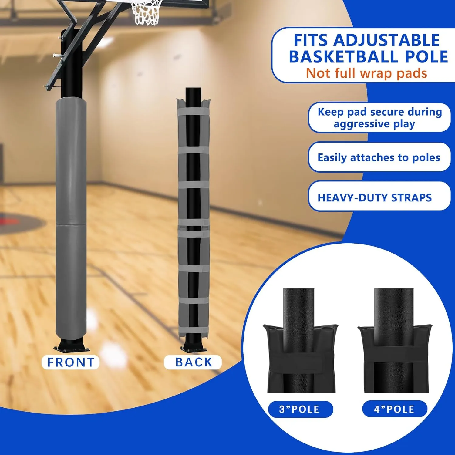Basketball Pole Padding 72" Heavy Duty Safety Pad for 3-5" Round Poles, Waterproof & Durable – Gym, Garage, Playground Protection