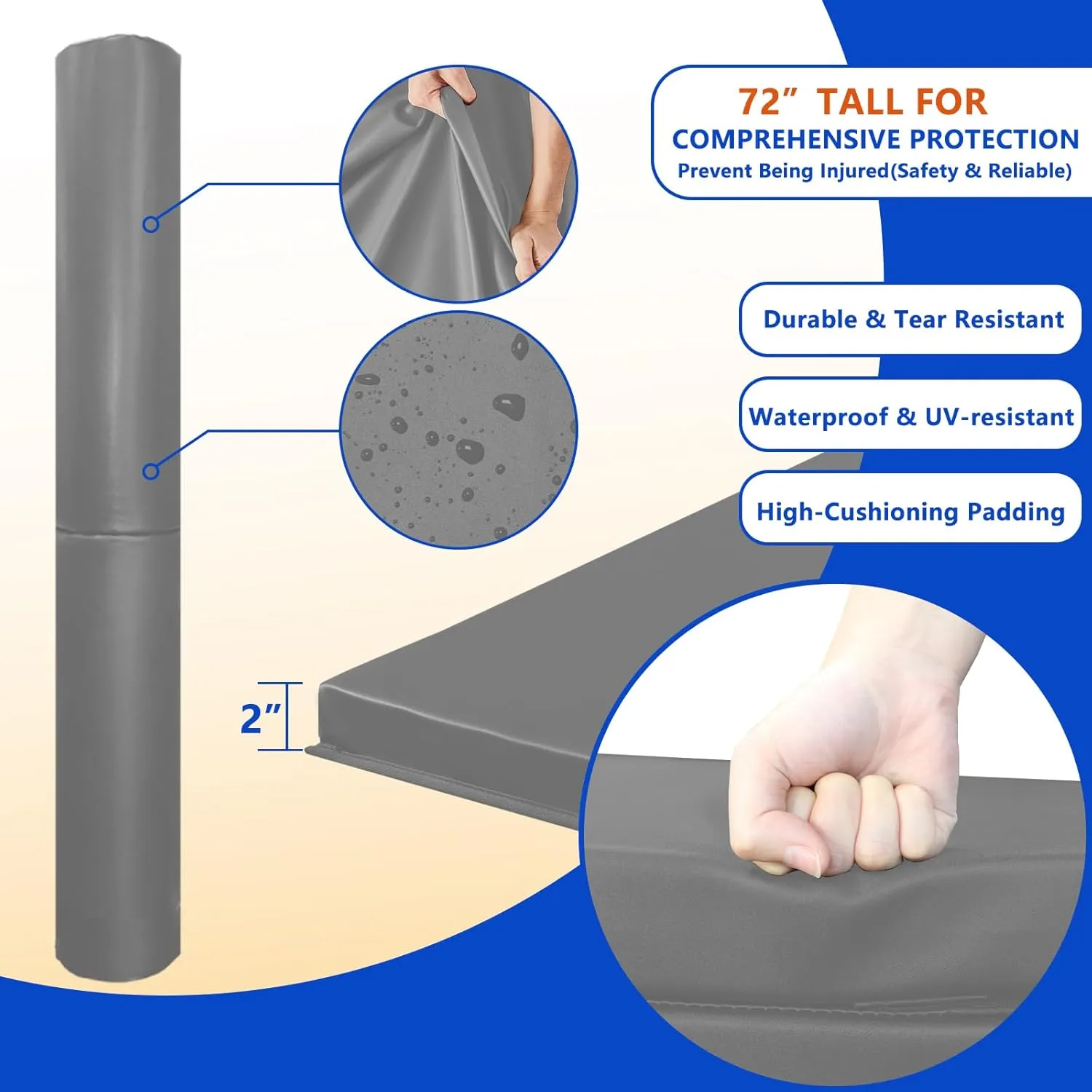 Basketball Pole Padding 72" Heavy Duty Safety Pad for 3-5" Round Poles, Waterproof & Durable – Gym, Garage, Playground Protection