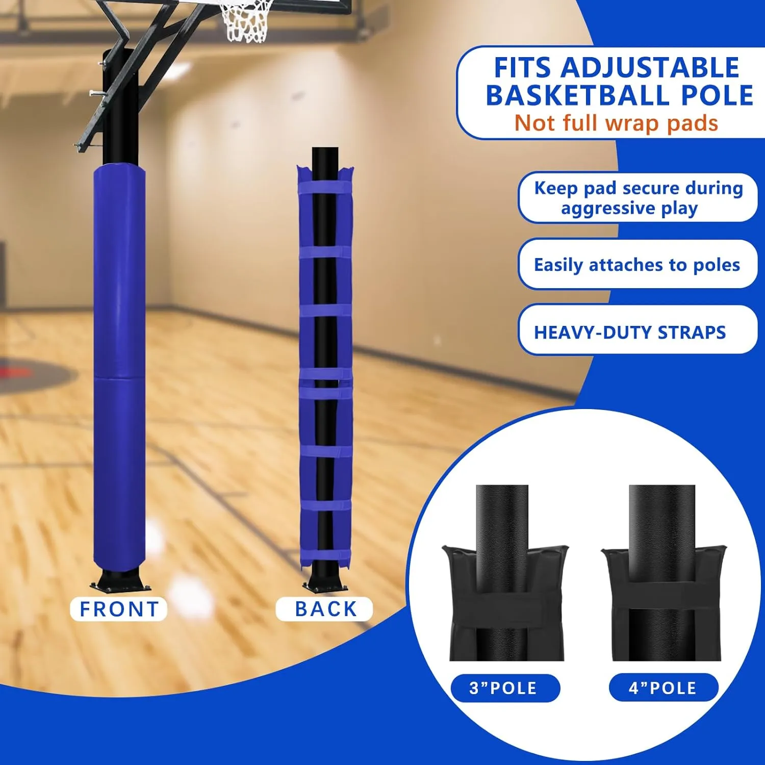 Basketball Pole Padding Heavy Duty Safety Pad for 3"- 5" Round Poles, Waterproof & Durable –Garage, Basement, Outdoor Court Safety Pad