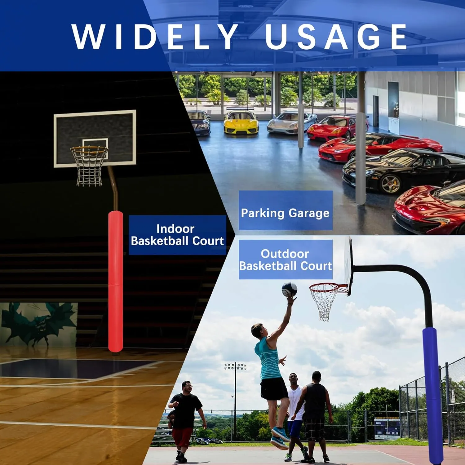 Basketball Pole Padding Heavy Duty Safety Pad for 3"- 5" Round Poles, Waterproof & Durable –Garage, Basement, Outdoor Court Safety Pad