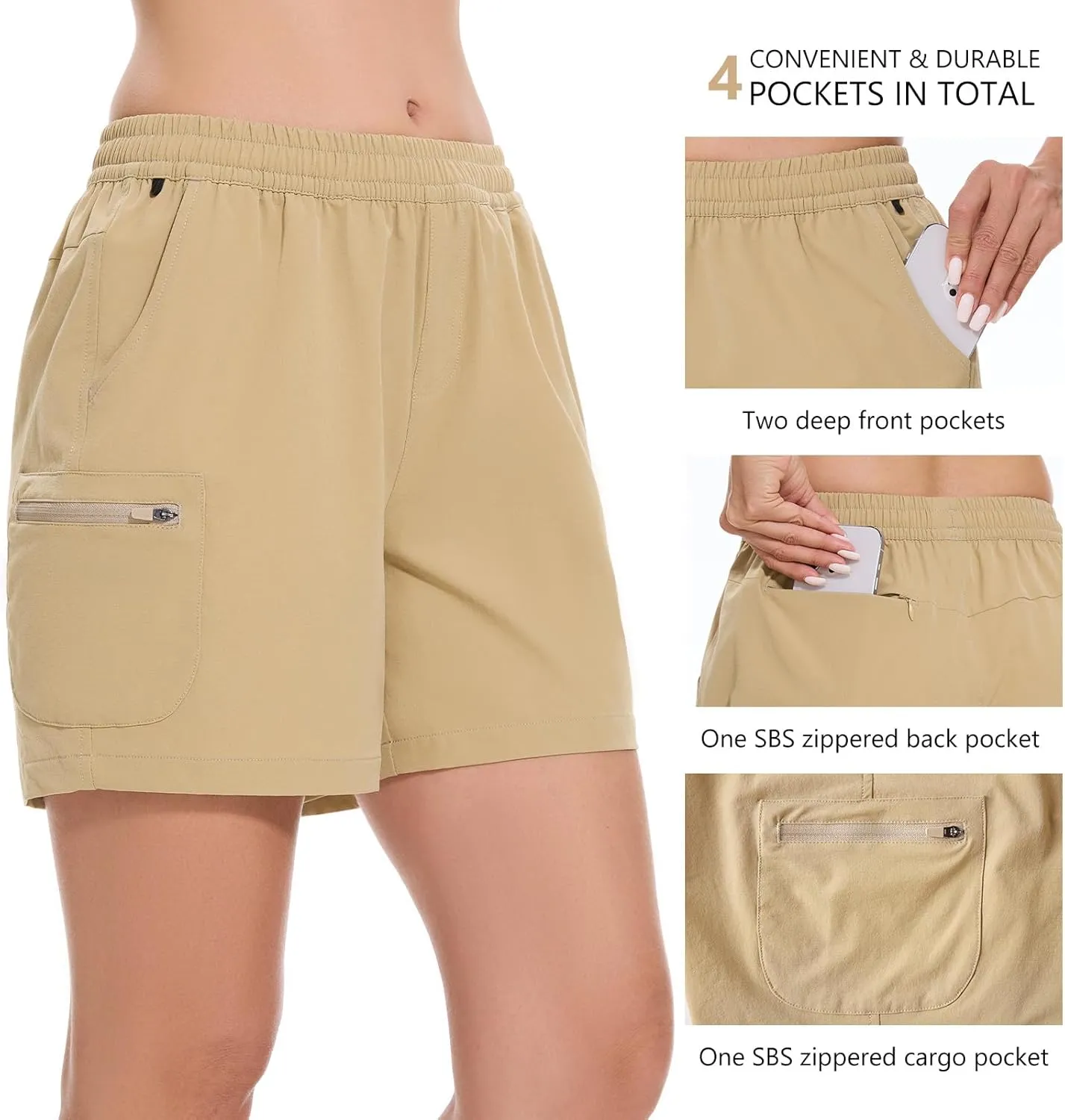 BASSDASH Women’s 5” Fishing Hiking Quick Dry Cargo Shorts with Zipper Pockets UPF 50  Water Resistant Summer Casual Shorts