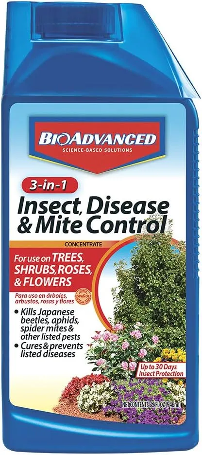 BAYER CROP SCIENCE 701285 3-in-1 Insect Disease and Mite Control Concentrate, 32-Ounce
