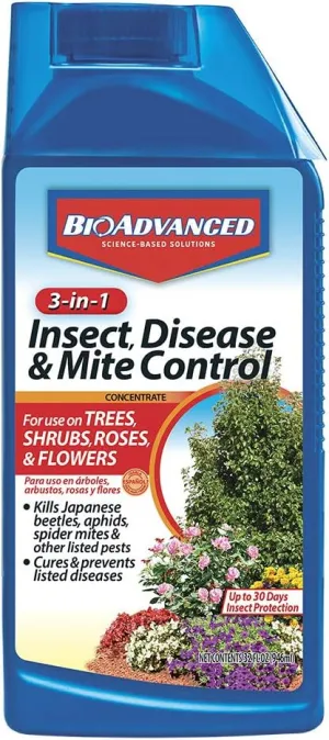 BAYER CROP SCIENCE 701285 3-in-1 Insect Disease and Mite Control Concentrate, 32-Ounce