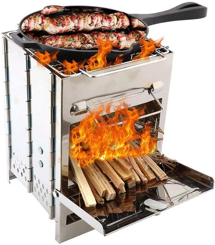 BBQ Grill Stainless Steel Folding Grill Portable Lightweight Stove for Camping Cooking for 1-3 People Outdoor Camping Party 15152