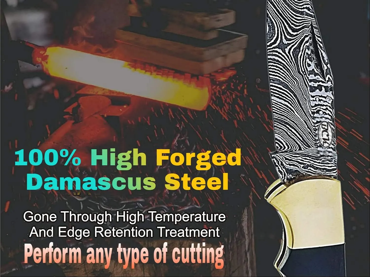BCK Pocket Knife 4 Pcs Set 6.5" Handmade Damascus Folding Knife Back lock knife Damascus Hunting Knife with Sheath Damascus Pocket Knife for men 100% Prime Quality camping Knife (Baffulo Horn)