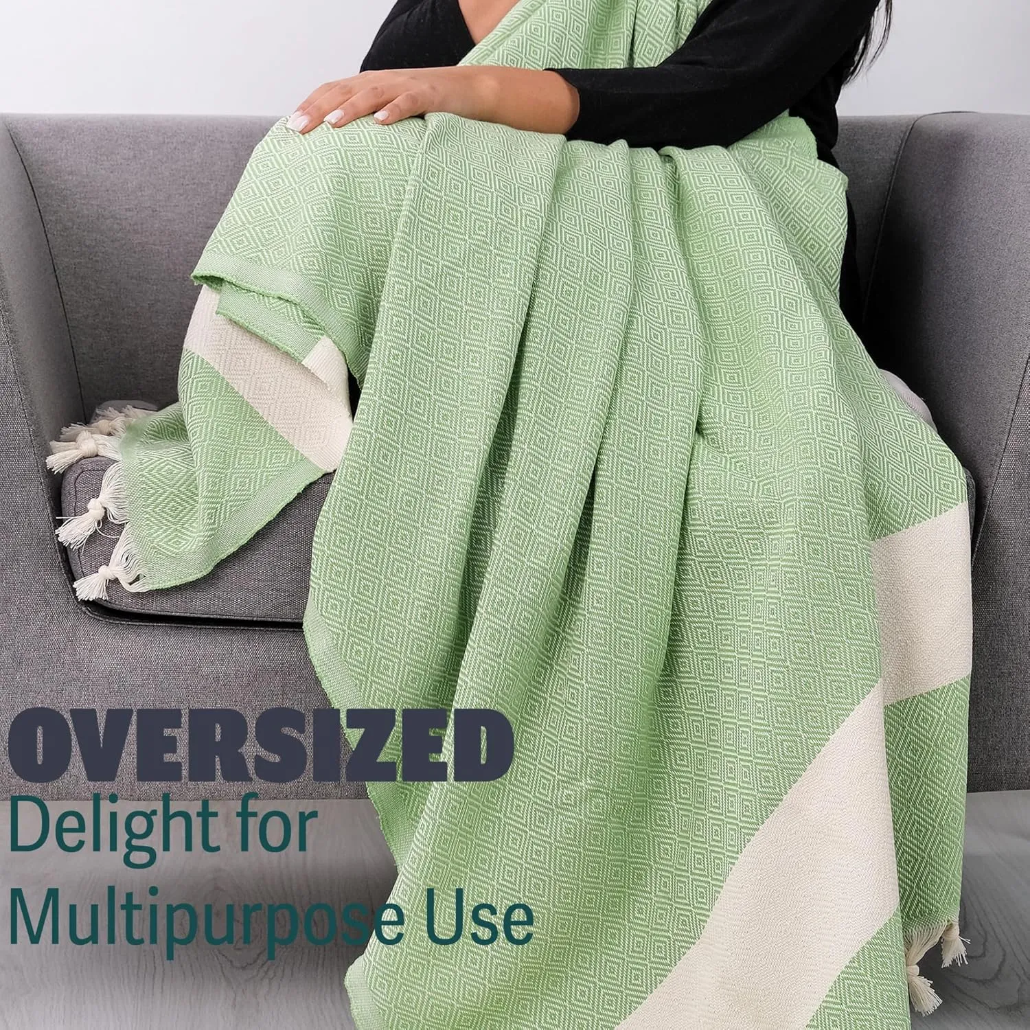 Beach Daze 2 Pack Turkish Beach Towel - Handmade Turkish Cotton Beach Towels Oversized - 39" x 72" for Bath, Beach, Pool, Picnic Mat, Yoga - Green