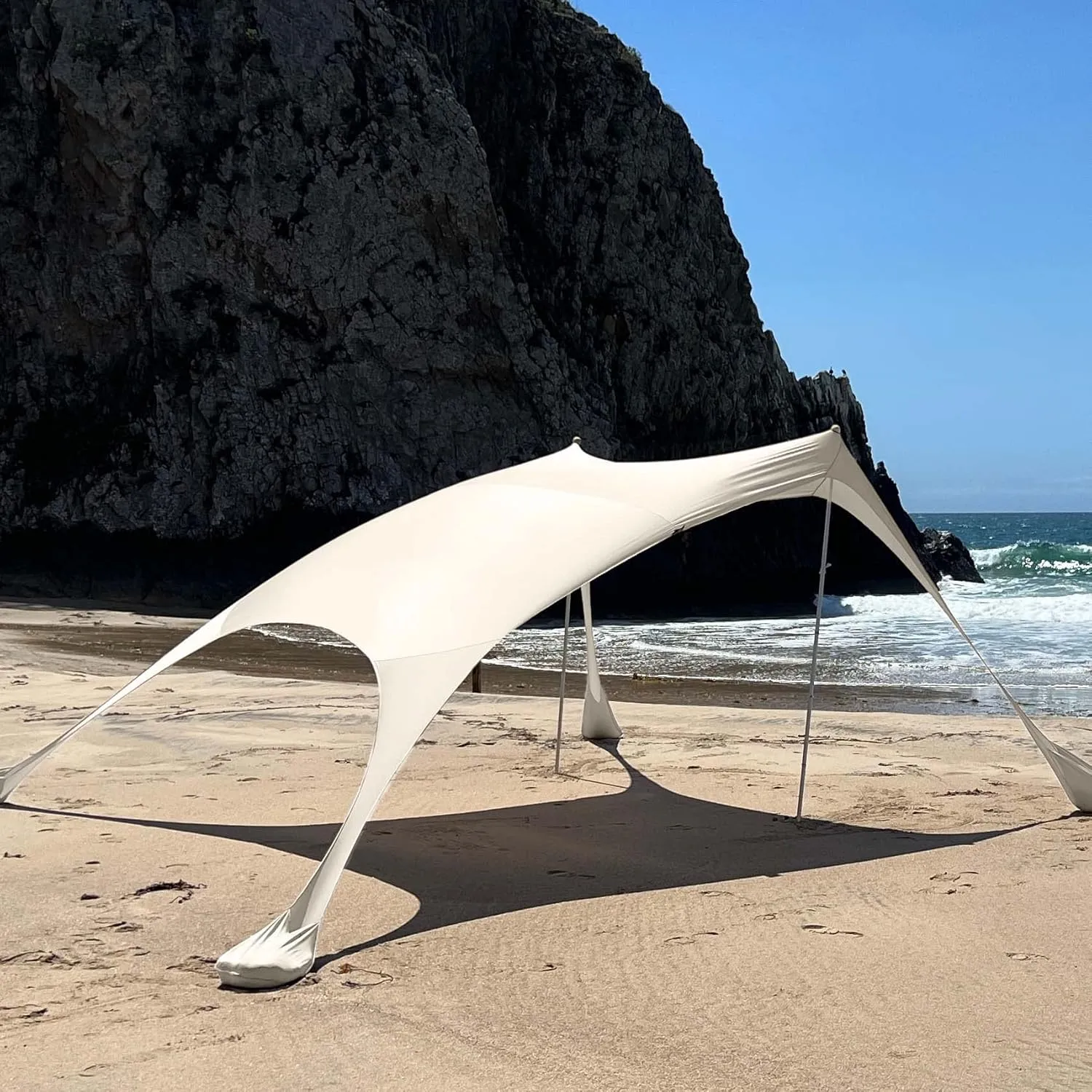 Beach Shade Sun Shelter by Skybed with Built-in Sand Bags - Lightweight, Durable, Small Pack Size - Fits in Carry-On Luggage - Easy, Simple Setup (Large (7'x7' - 70" Poles), Sand Dollar)