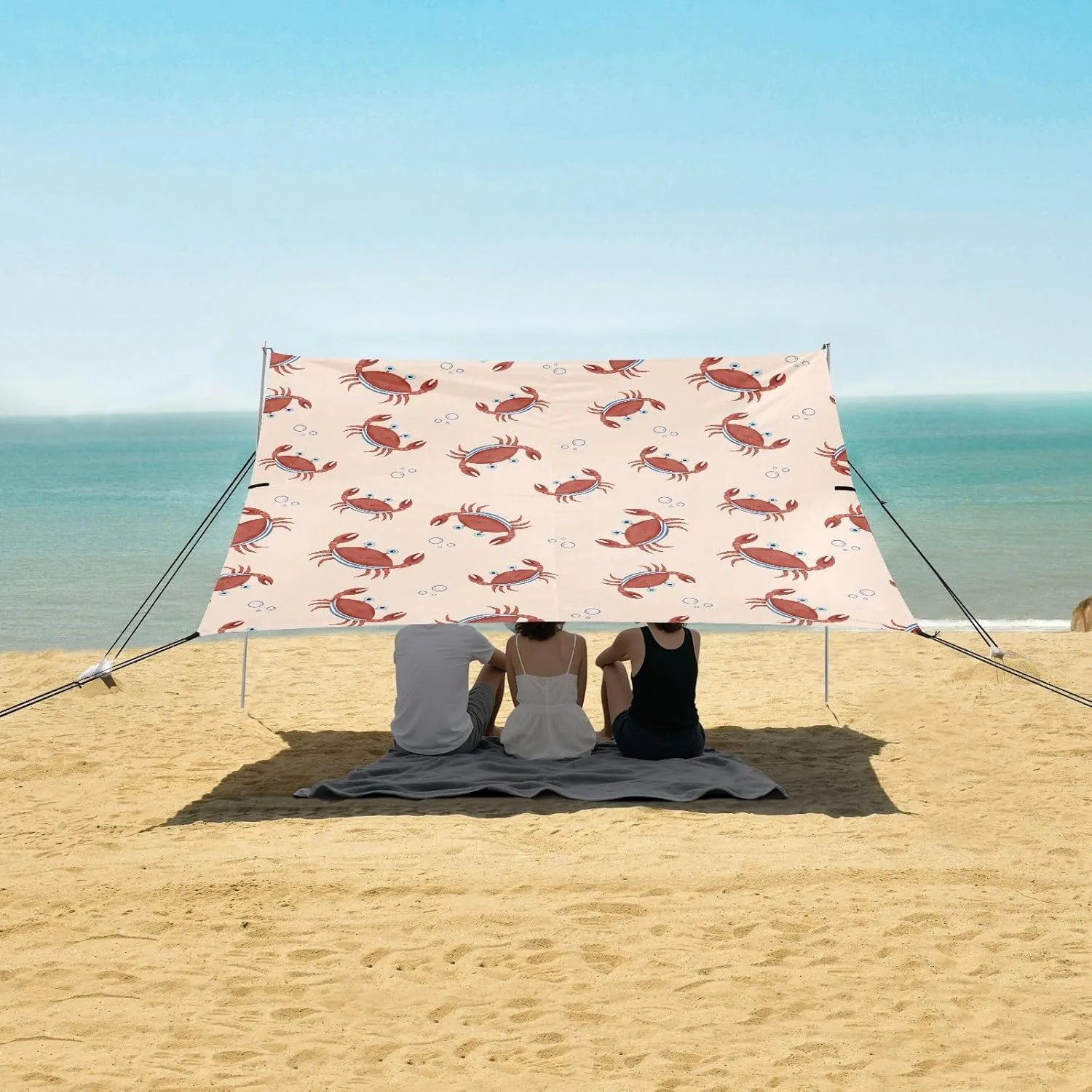 Beach Shade Tent with UPF50  UV Protection,Watercolor Marine Nautical Crabs Lightweight Camping Sun Shelter for Outdoor,Camping Trips, Fishing, Backyard,Picnics,Easy Set Up and Carry 9x10.5 FT