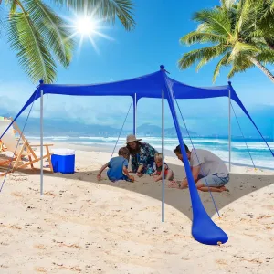 Beach Tent, 10×10 FT Beach Canopy with 4 Poles, UPF50  Pop Up Sun Shelter for 4-8 Person, Portable Outdoor Shade Canopy for Beach, Picnics, and Backyard