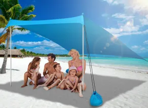 Beach Tent Sun Shelter 7 x 7ft Camping Sun Shade 2-6 Person Beach Canopy with 2 Lengthened Poles, Large Sandbags, Shovel, Pop Up Beach Canopy Sunshade for Fishing Backyard Fun or Picnics, UPF 50 