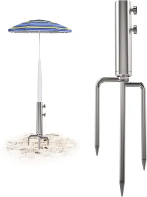 Beach Umbrella Sand Anchor with 3 Nails, Metal Sun Umbrella Holder, Outdoor Umbrella Stand Steel Anchor for Beach Grass Sand, Suitable for Umbrella Under 1.18 inches