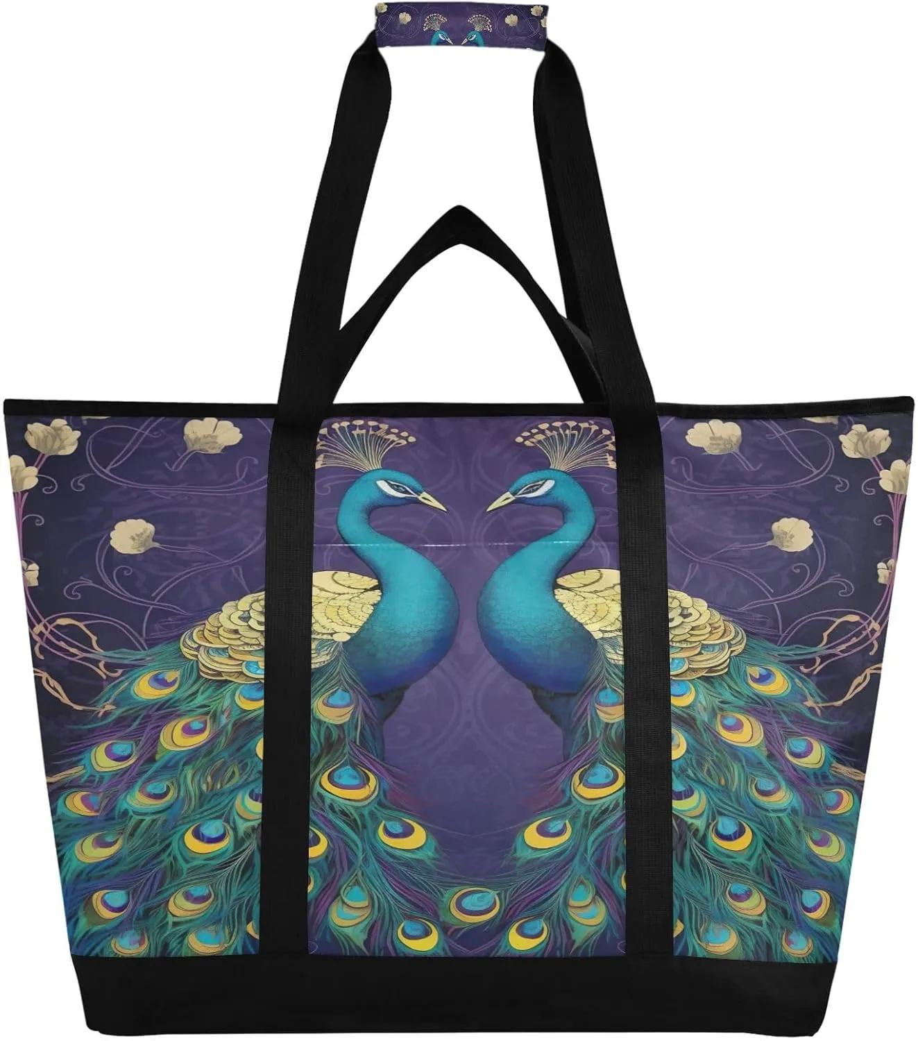 Beautiful Peacock Reusable Insulated Lunchbox Cooler Bag, Leakproof Kitchen Grocery Bag Collapsible Portable Cooler Tote Bag for Picnic, Camping, Office, Travel