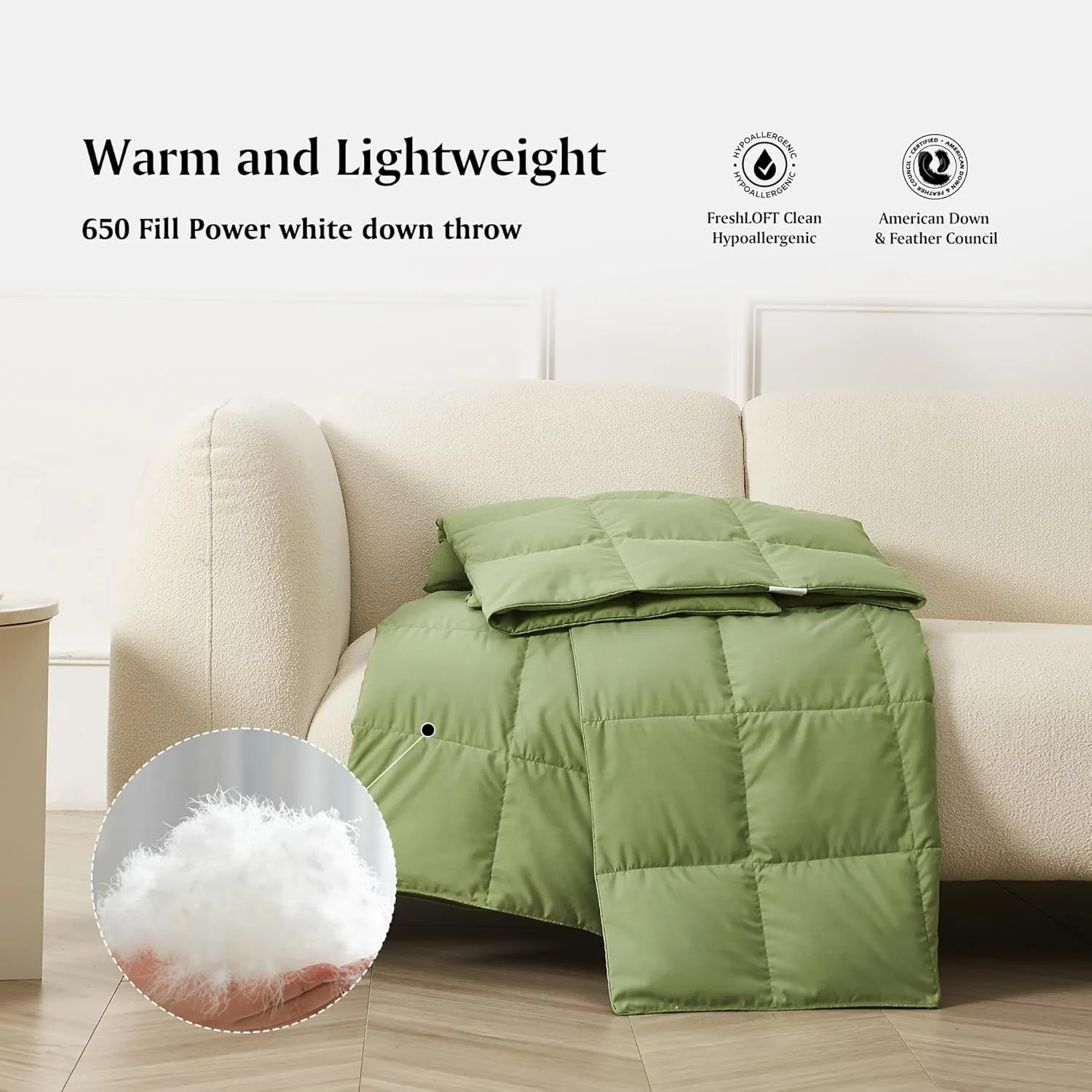 Beautyrest Packable Down Throw Blanket for Couch,Bed Comforter, Sofa Blanket Throw with Pouch | 650 Fill Power Soft Fuzzy Down Throw for Indoor and Outdoor, 60X70''