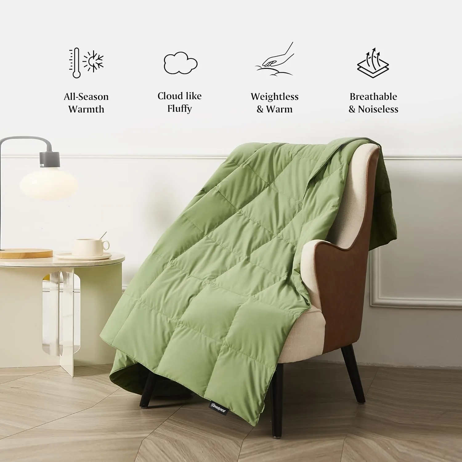 Beautyrest Packable Down Throw Blanket for Couch,Bed Comforter, Sofa Blanket Throw with Pouch | 650 Fill Power Soft Fuzzy Down Throw for Indoor and Outdoor, 60X70''