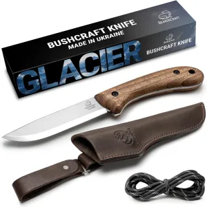 BeaverCraft Bushcraft Knife Full Tang Fixed Blade for Camping & Hiking – Bush Knife Carbon Steel Blade with Leather Sheath – Camp Outdoor Knives Scandi Grind BSH2 Glacier